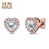 14K Rose Gold Heart Shape Wedding Stud Earrings Simulated Cubic Zirconia (10mm)