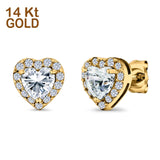 14K Yellow Gold Heart Shape Wedding Stud Earrings Simulated Cubic Zirconia (10mm)