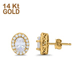 14K Yellow Gold Wedding Stud Earrings Oval Simulated Cubic Zirconia (11mm)