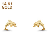 14K Yellow Gold Tiny 8mm Dolphin Fish Stud Earring Wholesale