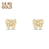 14K Yellow Gold 8mm Butterfly Studs Earring Wholesale
