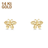 14K Yellow Gold 8mm Tiny Butterfly Filligree Studs Earring Wholesale