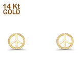 14K Yellow Gold 8mm Peace Sign Post Studs Earring Wholesale