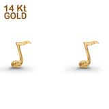 14K Yellow Gold 11mm Musical Note Style Post Studs Earring Wholesale