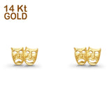 14K Yellow Gold 6mm Theater Face Comedy & Tragedy Mask Post Studs Earring Wholesale
