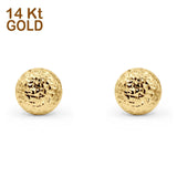 14K Yellow Gold 7mm Diamond Cut Hammered Style Round Studs Earring Wholesale