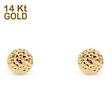 14K Yellow Gold 6mm Round Diamond Cut Studs Earring Wholesale