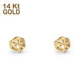 14K Yellow Gold 8mm Geometric Cage Studs Earring Wholesale