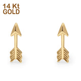 14K Yellow Gold Solid Petite Arrow Love Studs Earring Best Birthday Or Anniversary Gift