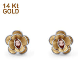 14K Gold Two Tone Flower Love Knot Hypoallergenic for Sensitive Ears Huggie Post Studs Earring