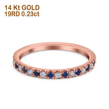 14K Rose Gold 0.23ct Round 3mm Pave Natural Blue Sapphire G SI Half Eternity Diamond Bands Engagement Wedding Ring Size 6.5