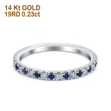 14K White Gold 0.23ct Round 3mm Pave Natural Blue Sapphire G SI Half Eternity Diamond Bands Engagement Wedding Ring Size 6.5