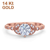 14K Rose Gold Art Deco Wedding Ring Bridal Round Simulated Cubic Zirconia