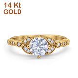 14K Yellow Gold Art Deco Wedding Ring Bridal Round Simulated Cubic Zirconia Size-7