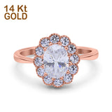 14K Rose Gold Vintage Floral Oval Bridal Wedding Engagement Ring Simulated CZ Size-7
