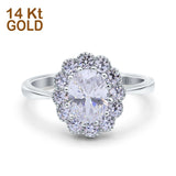 14K White Gold Vintage Floral Oval Bridal Wedding Engagement Ring Simulated CZ Size-7