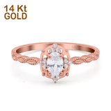 14K Rose Gold Oval Cut Petite Dainty Marquise Vintage Art Deco Floral Wedding Engagement Ring Simulated Cubic Zirconia