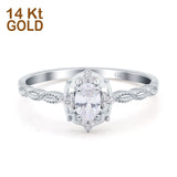14K White Gold Oval Cut Petite Dainty Marquise Vintage Art Deco Floral Wedding Engagement Ring Simulated Cubic Zirconia Size-7