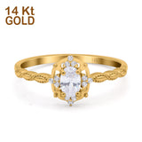 14K Yellow Gold Oval Cut Petite Dainty Marquise Vintage Art Deco Floral Wedding Engagement Ring Simulated Cubic Zirconia Size-7