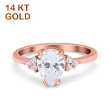14K Rose Gold Teardrop Pear Art Deco Engagement Wedding Bridal Ring Round Simulated CZ Size-7