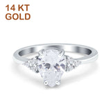 14K White Gold Teardrop Pear Art Deco Engagement Wedding Bridal Ring Round Simulated CZ Size-7