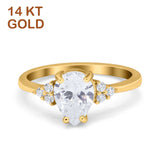 14K Yellow Gold Teardrop Pear Art Deco Engagement Wedding Bridal Ring Round Simulated CZ