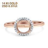 14K Rose Gold 0.07ct Halo Round 10mm G SI Semi Mount Diamond Engagement Wedding Ring - Wholesale