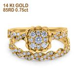 14K Yellow Gold 0.75ct Round 10.8mm G SI Diamond Engagement Bridal Set Wedding Ring Size 6.5