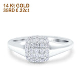 14K White Gold 0.32ct Square Cluster Art Deco 8mm G SI Diamond Engagement Band Wedding Ring Size 6.5