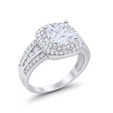 Halo Art Deco Wedding Ring Princess Cut Round Simulated CZ 925 Sterling Silver