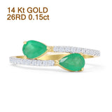 Pear Teardrop Green Emerald Natural Diamond Bypass Ring 14K Yellow Gold Wholesale