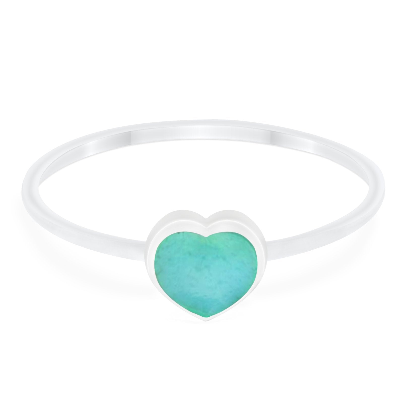 Petite Dainty Heart Promise Ring Simulated Turquoise CZ 925 Sterling Silver