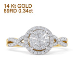 Diamond Halo Ring Twisted Infinity Shank 14K Yellow Gold 0.34ct Wholesale