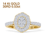 Oval Shaped Cluster 0.53ct Diamond Halo Engagement Ring 14K Yellow Gold Wholesale