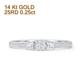 Vintage Style 0.25ct Three Stone Diamond Round Ring 14K White Gold Wholesale