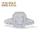Halo Octagonal 0.51ct Natural Diamond Baguette Engagement Ring 14K White Gold Wholesale