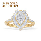 Halo Teardrop Pear Shaped 0.26ct Baguette & Round Diamond Ring 14K Yellow Gold Wholesale