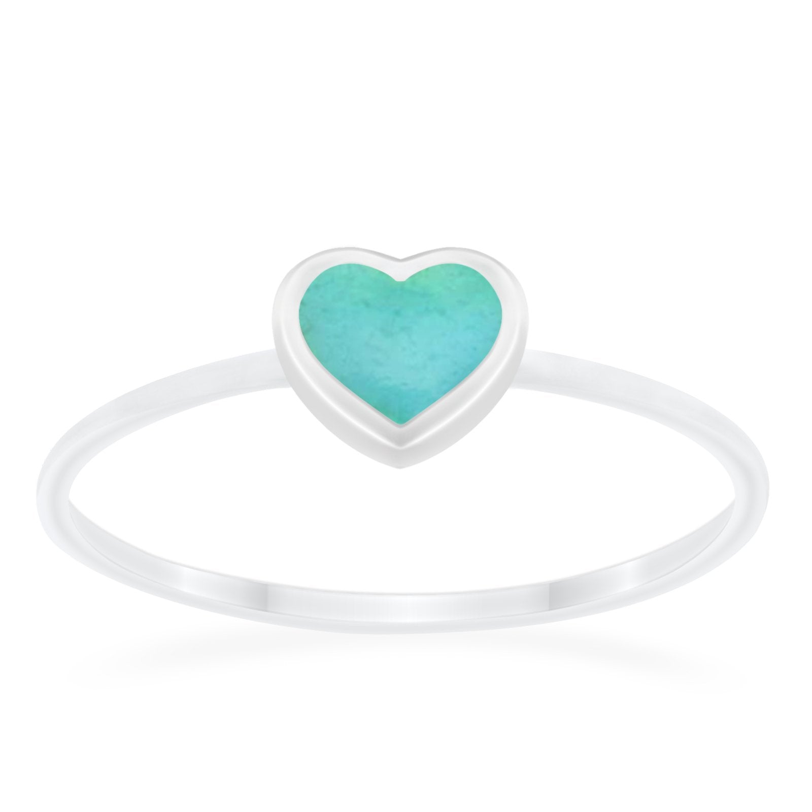 Petite Dainty Heart Promise Ring Simulated Turquoise CZ 925 Sterling Silver