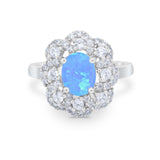 Art Deco Oval Wedding Ring Round Lab Created Blue Opal 925 Sterling Silver