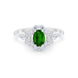 Oval Wedding Ring Vintage Art Deco Round Simulated Green Emerald CZ 925 Sterling Silver