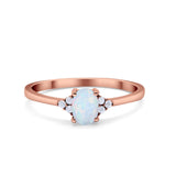 Oval Cut Wedding Ring Rose Tone, Lab Created White Opal 925 Sterling Silver