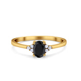 Oval Cut Wedding Ring Yellow Tone, Simulated Black CZ 925 Sterling Silver