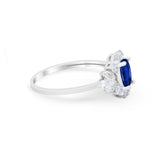 Oval Wedding Ring Vintage Art Deco Round Simulated Blue Sapphire CZ 925 Sterling Silver