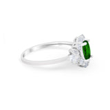Oval Wedding Ring Vintage Art Deco Round Simulated Green Emerald CZ 925 Sterling Silver