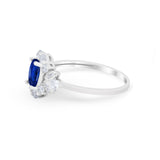 Oval Wedding Ring Vintage Art Deco Round Simulated Blue Sapphire CZ 925 Sterling Silver