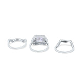 Three Piece Flower Art Deco Princess Cut Wedding Ring Black Simulated Cubic Zirconia 925 Sterling Silver
