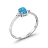 Oval Cut Wedding Ring Lab Created Blue Opal 925 Sterling Silver