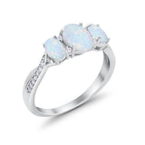 Three Stone Twisted Engagement Ring Lab Created White Opal 925 Sterling Silver