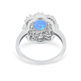 Art Deco Oval Wedding Ring Round Lab Created Blue Opal 925 Sterling Silver