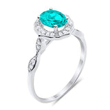 Antique Style Wedding Ring Round Simulated Paraiba Tourmaline CZ 925 Sterling Silver